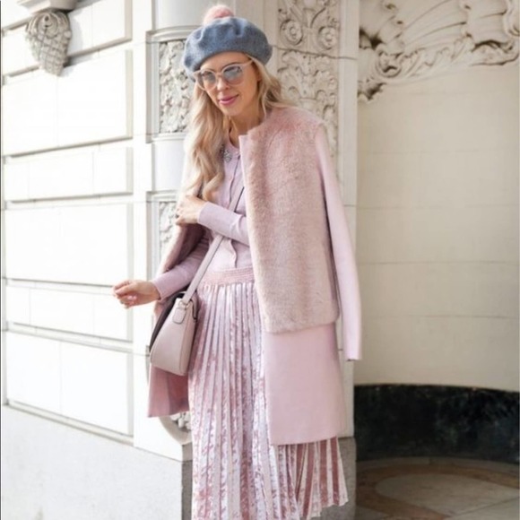 Zara pink wool peacoat faux fur S blogger fave Small - Picture 5 of 14